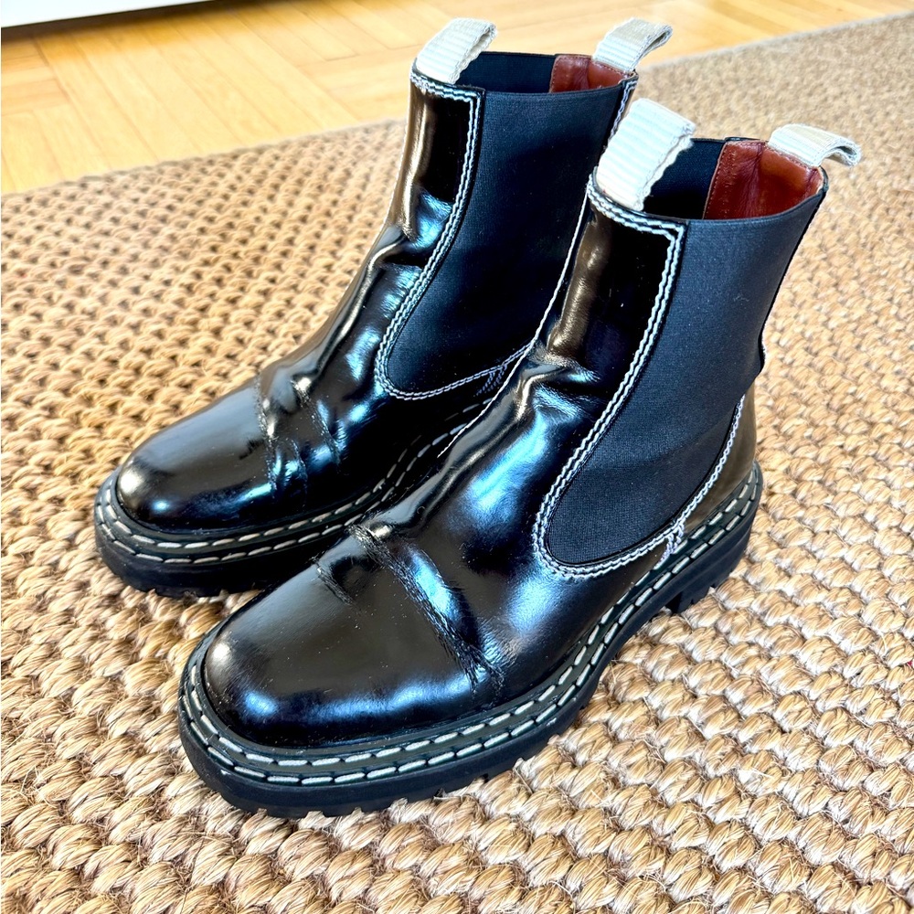 Proenza Schouler Polished Leather Lug Chelsea Boots Size 39